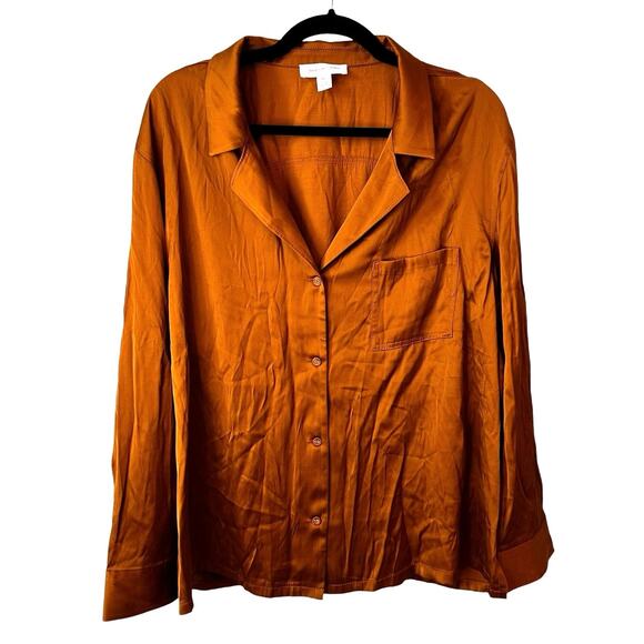 Treasure & Bond Nordstrom New Women's Satin Button Up Shirt Top Rust XL Classic - Picture 1 of 8
